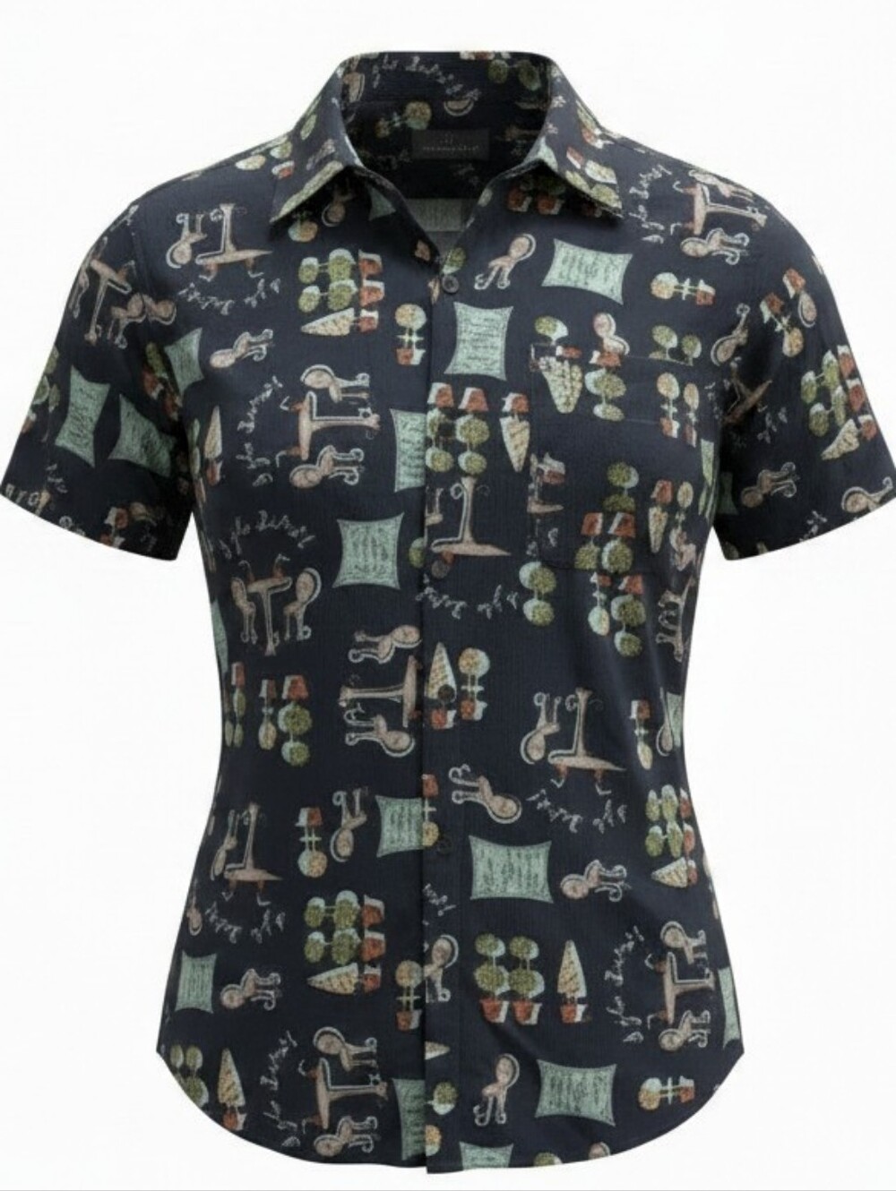 CAROL LITTLE II‎ | Whimsical Patio Bistro Novelty Print Rayon Button Down | 18W